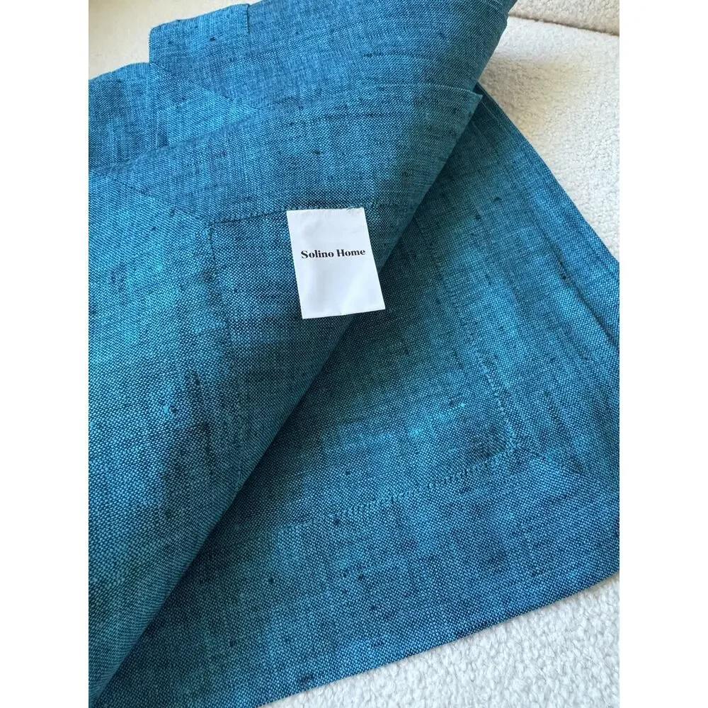 60x90 100% Pure Linen Tablecloth Teal Blue Machine Washable Solino Home